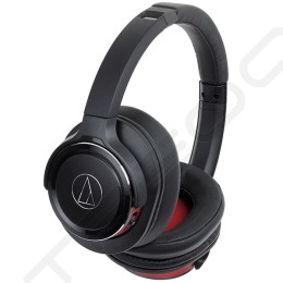 Audio-Technica ATH-WS660BT Solid Bass Wireless Bluetooth Over-the-Ear Headphone with Mic - Black Red